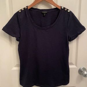 TALBOTS Navy Blue Short Sleeve Cotton Blend Shirt Small